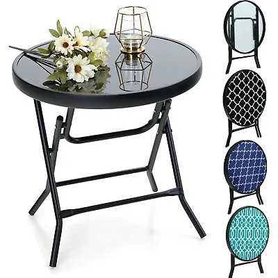 $39.99 • Buy Outdoor Side Table Patio Portable Folding End Table Sofa Side Table Glass Top