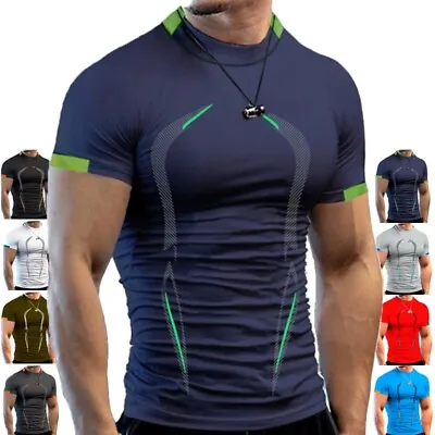 Mens Fitness T Shirt O Neck Gym Clothing Bodybuilding Training Workout Top  — • $9.61