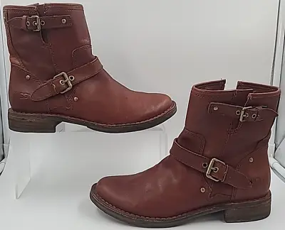 UGG Fabrizia Chesnut Brown Leather Ankle Boots Side Zip Double Buckle Women's 7 • $44.99