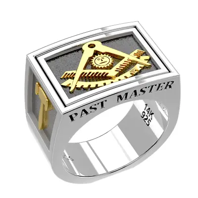 Men's Two-Tone Past Master 925 Sterling Silver And 14k Yellow Gold Masonic Ring • $349.99