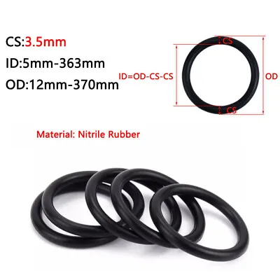 O-Ring Nitrile Rubber Oil Sealings Gasket Black 3.5mm Cross Section 5mm-363mm ID • £1.91