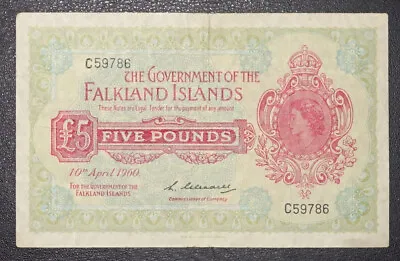 1960 April £5 Falkland Islands -{ C59786 }- P-9a Red • £159.99