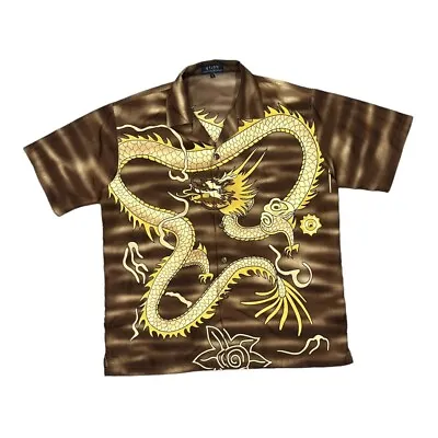 Early 00's QIJIN Gothic Traditional Dragon All-Over Print Polyester Shirt Large • £18