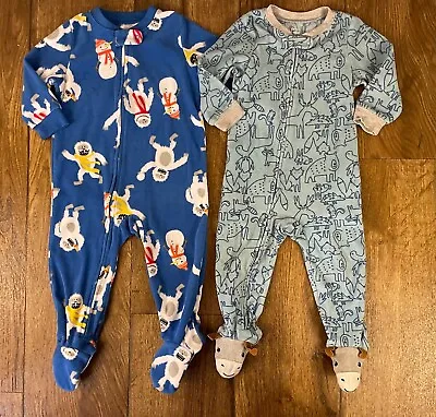 Carter's Toddler Boys 18 Months Footed Fleece Pajamas Lot One Piece Animals Snow • $11.99