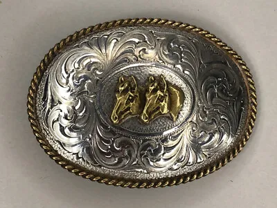 Vintage 2 Horse Heads MONTANA SILVERSMITHS Cowboy Western Belt Buckle • $65