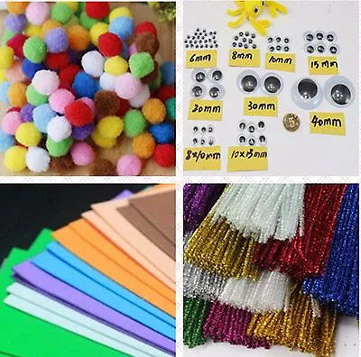 Kid School Pipe Cleaner Sticks Pompoms Eyes Craft Papers Chenille Decoration  • $5.50
