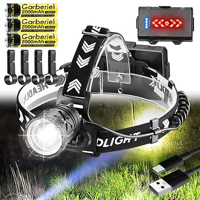 1200000LM LED Headlamp USB Rechargeable Super Bright Zoom Head Torch Headlight • $25.99