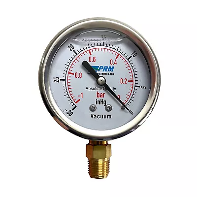 $14.69 • Buy New PRM -30 To 0 HG Vacuum Gauge 2.5” SS Case 1⁄4” NPT Brass Bottom