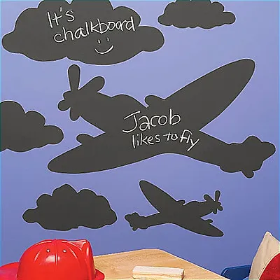 WALLIES AIRPLANES & CLOUDS CHALKBOARD Wall Stickers 6 Decal Plane Chalk Included • $12.99