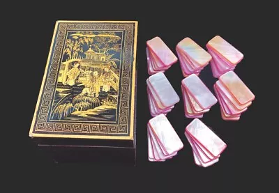 Qing Dynasty Pink Mother Of Pearl Napoleonic Era Game Tokens. In Lacquered Box • $220