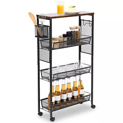 4-Tier Slim Rolling Cart On Wheels Kitchen Storage Organizer Cart With Baskets • $39.99