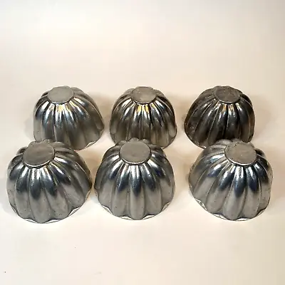 VTG Gelatin / Cake Aluminum Molds Metal Scalloped Fluted Tins Cups - Set Of 6 • $7.99