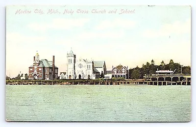 Postcard Marine City Michigan Holy Cross Church School MI • $9.14