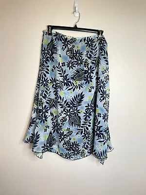 Sag Harbor Womens Midi Full Skirt Size 18 Blue Lined With Sheer Floral Top Layer • $15.25