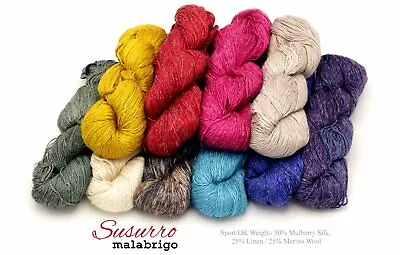 Susurro By Malabrigo - Silk Linen Merino Yarn 1-Ply Sport DK Weight - 14 COLORS • $25.20