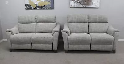 G Plan Hurst Dali Pebble Mix Fabric Power Reclining X2 2 Seater Sofas RRP £4574 • £2195