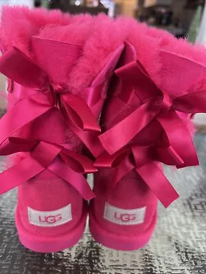 NEW UGG Bailey Bow II Youth Size 4 Hot Pink Sheepskin Suede Leather Boot • $75.99