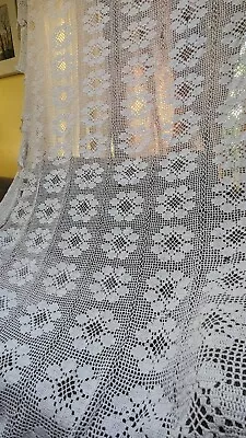 Handmade Cotton Crocheted Coverlet Bedspread 5ft X 7ft 11in Antique Vintage • $29.99