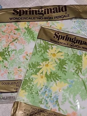 NOS Vntg Springmaid Wondercale MICHELLE Floral FULL FLAT SHEET & 2 PILLOW CASES • $45