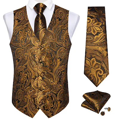 DiBanGu Slim Vest Mens Formal Floral Waistcoat Men's Paisley Tuxedo Suit Black • $24.99