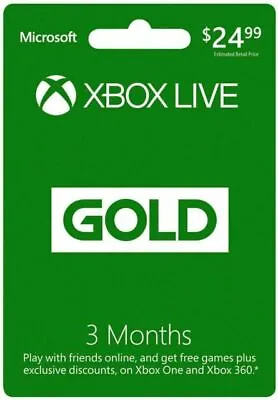 Microsoft 52K-00153 Xbox Live 3 Month Gold Card • $15