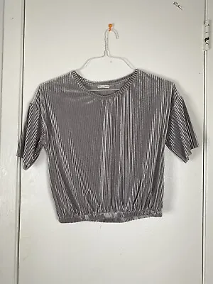 Zara Women's Grey Velvet Ribbed Elastic Waist Top T Shirt Blouse Size M • $8