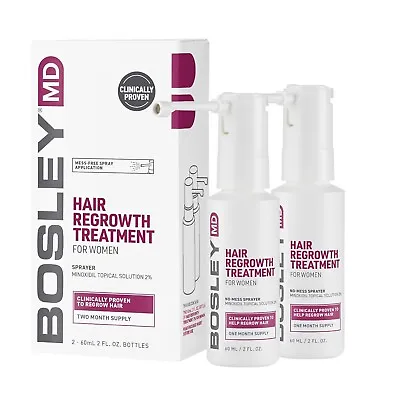 2-Pack BosleyMD Women's Regrowth Spray With Minoxidil 2% - 2oz 2 Mo Supply READ • $11