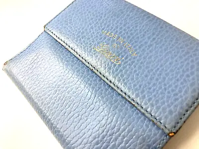 Gucci Vintage Blue Embossed Leather Wallet Logo Lady Bifold Purse Italy • $131.24