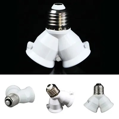 Light Bulb Base Stand Holder E27 To Dual E27 Lamp Socket Splitter Adapter White • £4.67