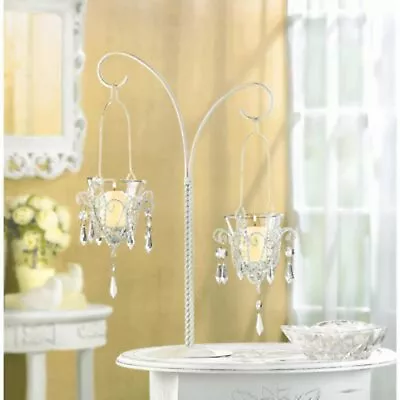 UniquSilver Glass Metal Acrylic Mini Glittering Crystals Chandelier Votive Stand • $30.36