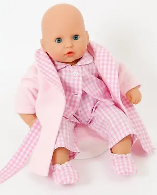 Pink Check Sleep Set My First Baby Annabell[12-14ins] Pjsdressing Gownslippers • £14