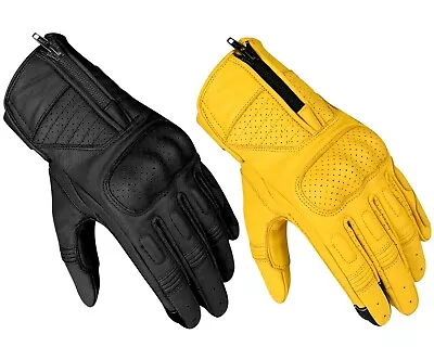 Motorcycle Gloves Motorbike Vintage Real Leather Knuckle Protection Touch Screen • £19.99