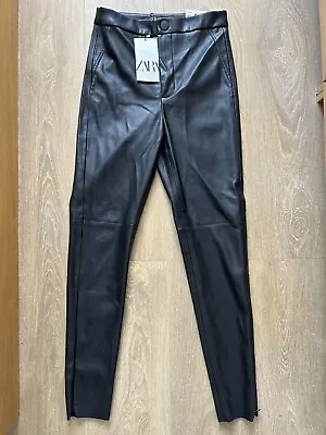 Bnwt Zara Black Faux Leather Leggings Size Xs • £9.99