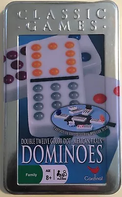 Cardinal Classics Dominoes Double 12 Color Dot Mexican Train In Tin • $16.75