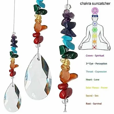 Rainbow Chakra Crystal Suncatcher Gemstone Pendants Car Mirror Prism Gift • $12.99