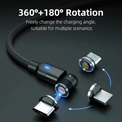 £4.99 • Buy USB Charger Cable 3 In 1 Magnetic Fast Charging 2.4A 3 Adapters Apple, Micro & C