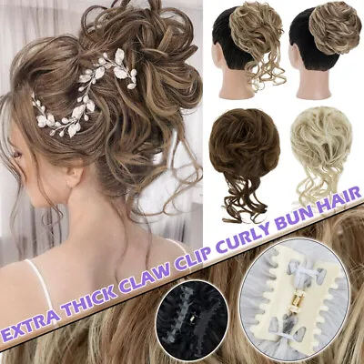 £10.80 • Buy REAL AS HUMAN HAIR Curly Bun Piece Clip In Scrunchie Claw Extensions Ponytail UK
