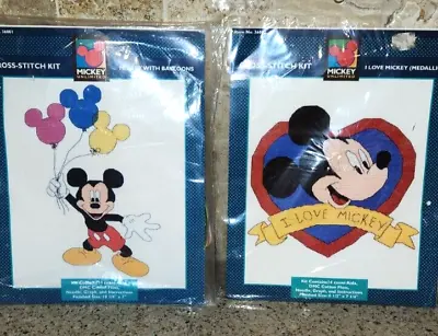 Mickey Unlimited Counted Cross Stitch Kits I Love Mickey Mouse & With Balloons • $18