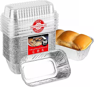 Disposable Aluminum Mini Loaf Pans With Lids 1 Lb (30 Pack) New & Improved Plas • $41.99