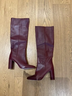 £35 • Buy Burgundy Leather Zara Knee High Boots Size 7