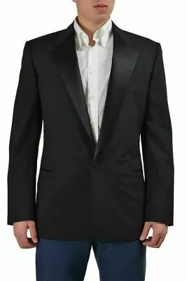 Versace 100% Wool Black Tailor Made One Button Tuxedo Style Blazer US 40 IT 50 • $399.99