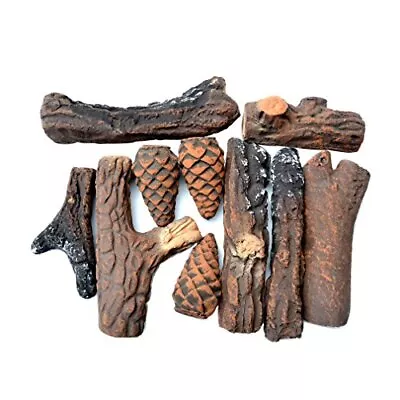 Fireplace 10 Piece Set Of Ceramic Wood Logs For All Types Of Ventless Gel Ethano • $43.94