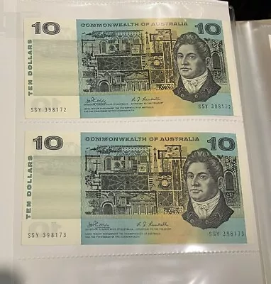 Australian 2 X 1968 $10.00 Banknotes With Phillips/Randall Signatures In UNC • $280