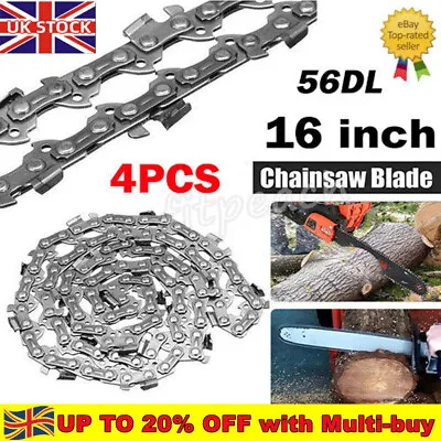 4x For 16  Bar Chainsaw Saw Chain Blade Pitch 3/8LP 0.050 Gauge 56DL Drive Links • £13.99