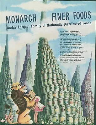 1948 Monarch Finer Foods Pyramids Anthropomorphic Lion Crown Girl Print Ad C17 • $11.99