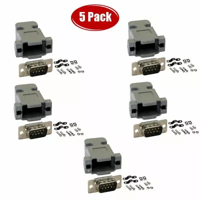 5 PCS DB9 D-SUB 9-Pin Male Solder Cup Serial Connector + Plastic Hood Shell • $9.98