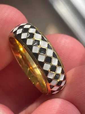 Vintage Estate Styled Enamel Checker Pattern Ring Beautiful Piece! Sz 6! • $29.99