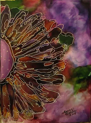 $25 • Buy Original 5x7  Big Flower Outlined On Purple Painting By Lynne Kohler