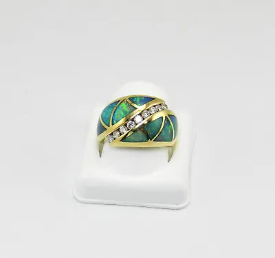 Kabana Inlaid Red-multicolor 0.45 Tcw Diamonds 14k Yellow Gold Ring Estate # 448 • $3995