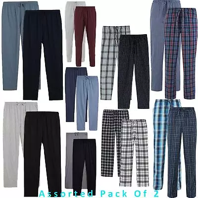 2 Pack Mens M&S Check Pyjama Brushed Fleece Bottoms Cotton PJ's Flannel Trousers • £13.99